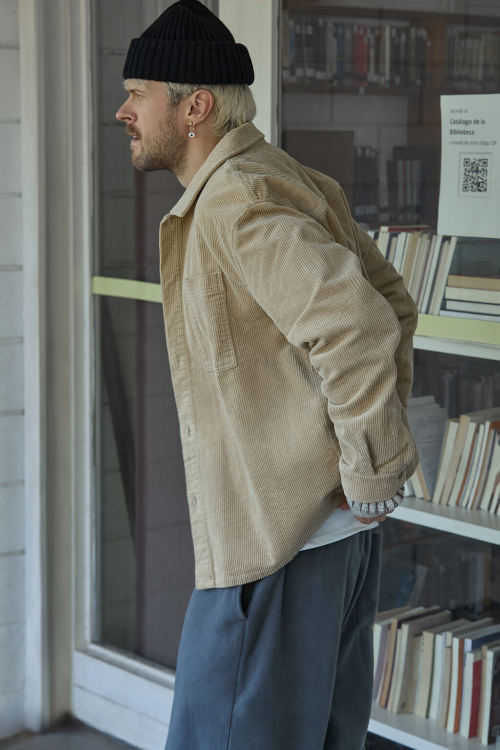 Рубашка overszie вельветовая с карманом - цвет бежевый - 8