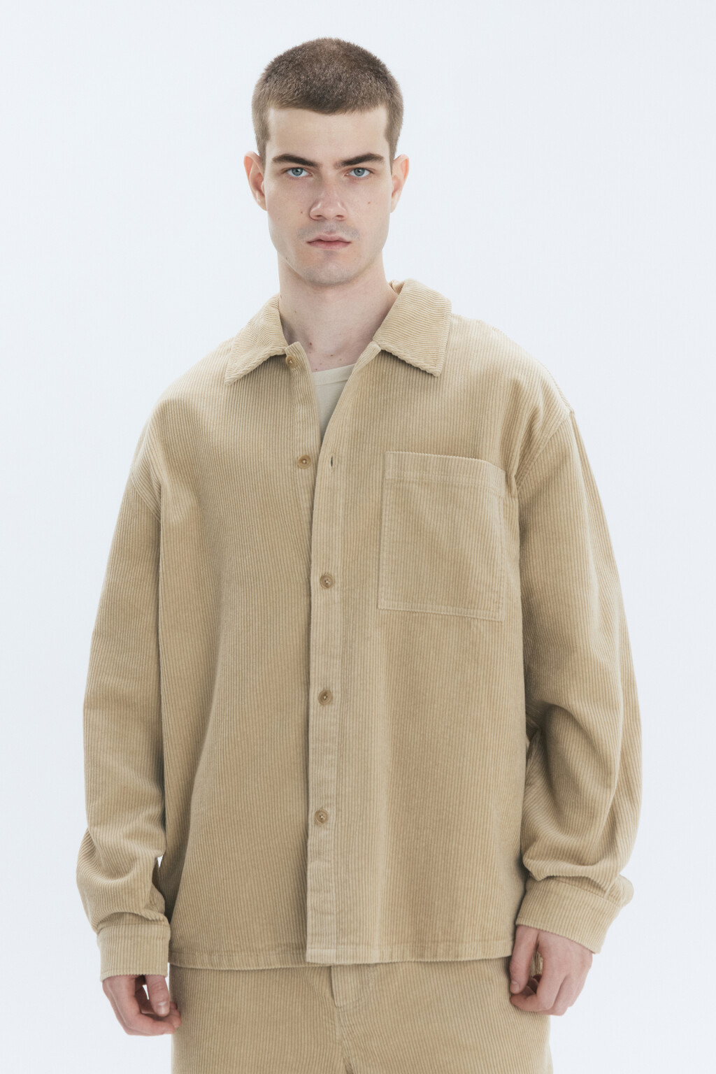 Рубашка overszie вельветовая с карманом - цвет бежевый - 2