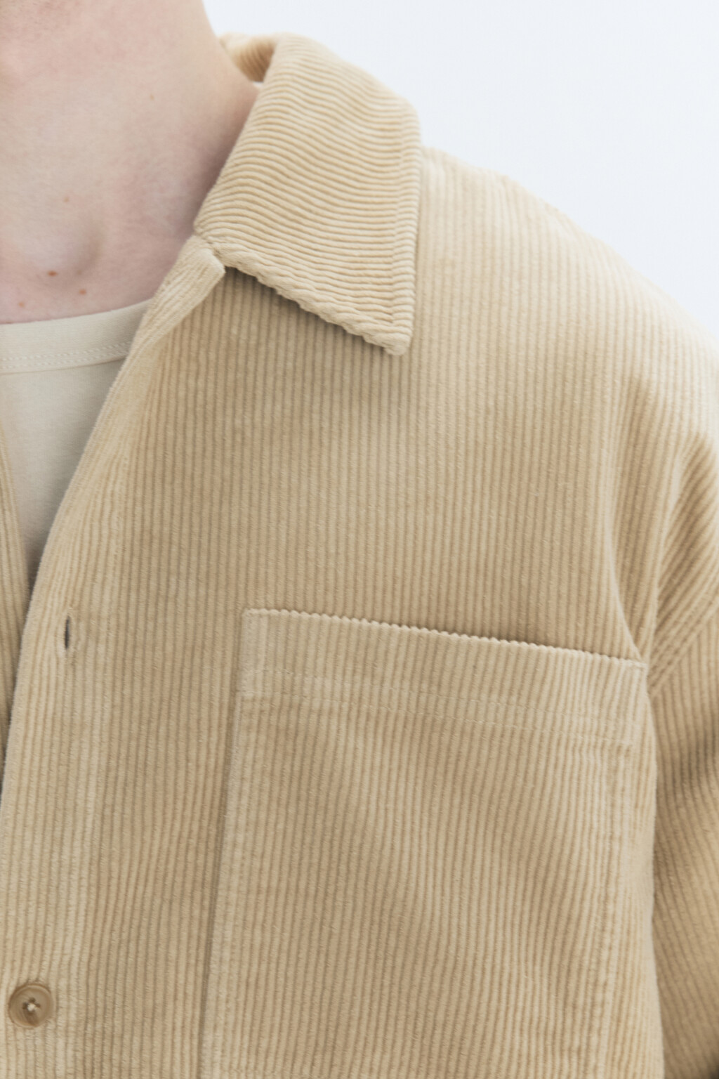 Рубашка overszie вельветовая с карманом - цвет бежевый - 7