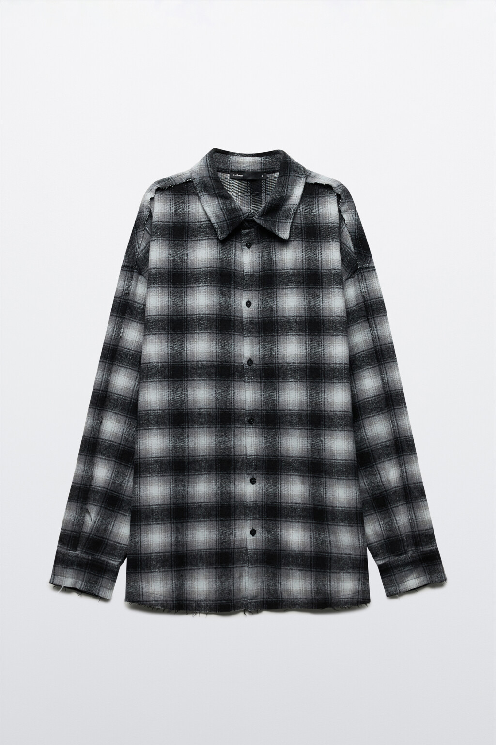 Рубашка клетчатая с открытыми срезами - цвет серый - 9