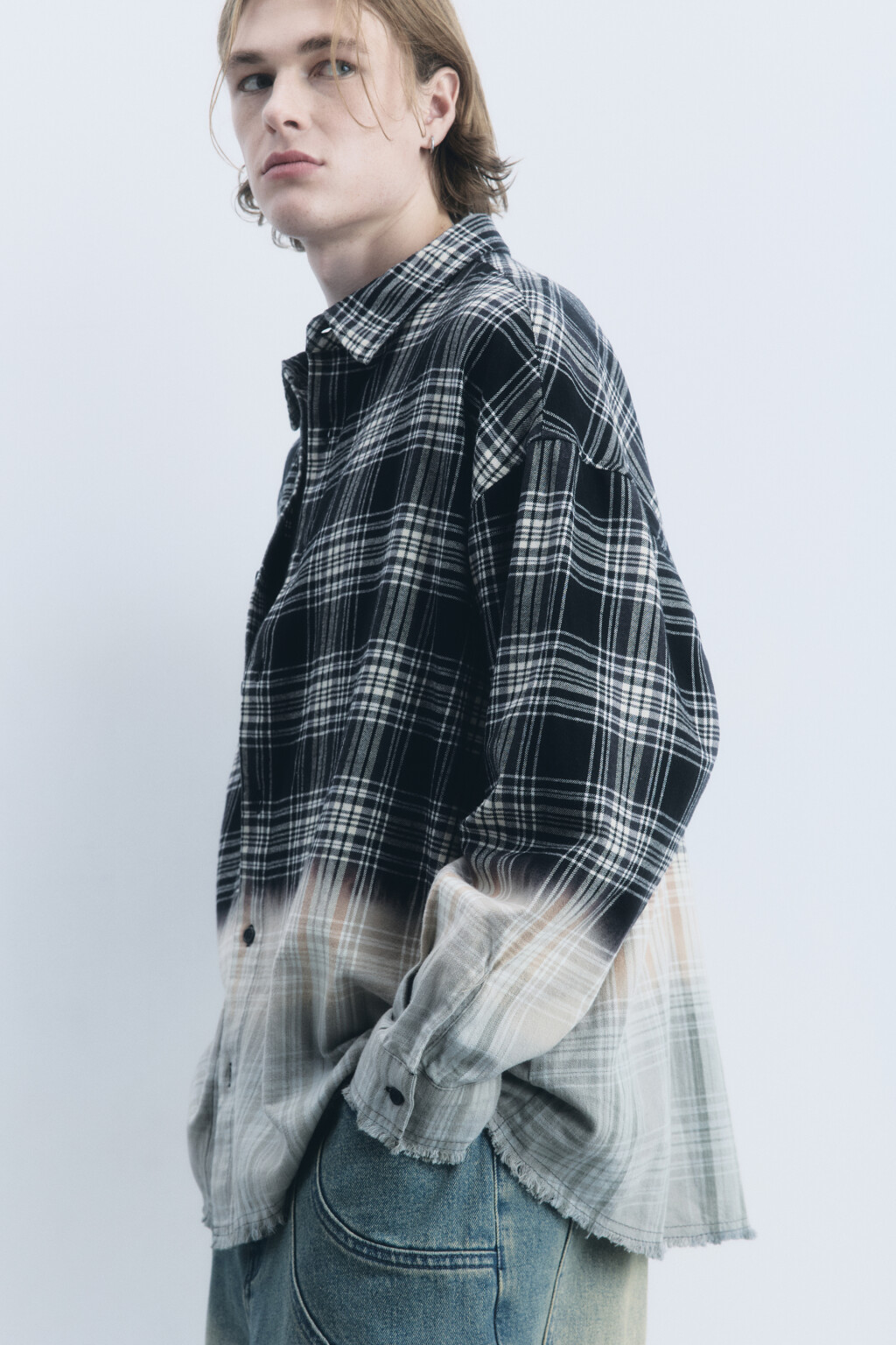 Рубашка oversize клетчатая с вареным эффектом - цвет мультиколор - 1