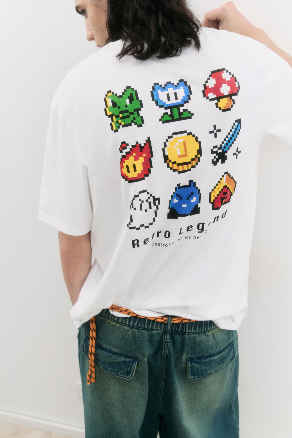 Футболка хлопковая свободная с принтом - цвет белый - 1