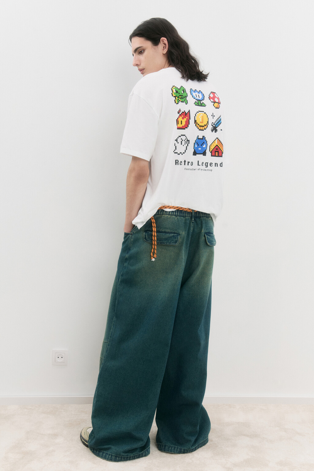 Футболка хлопковая свободная с принтом - цвет белый - 2