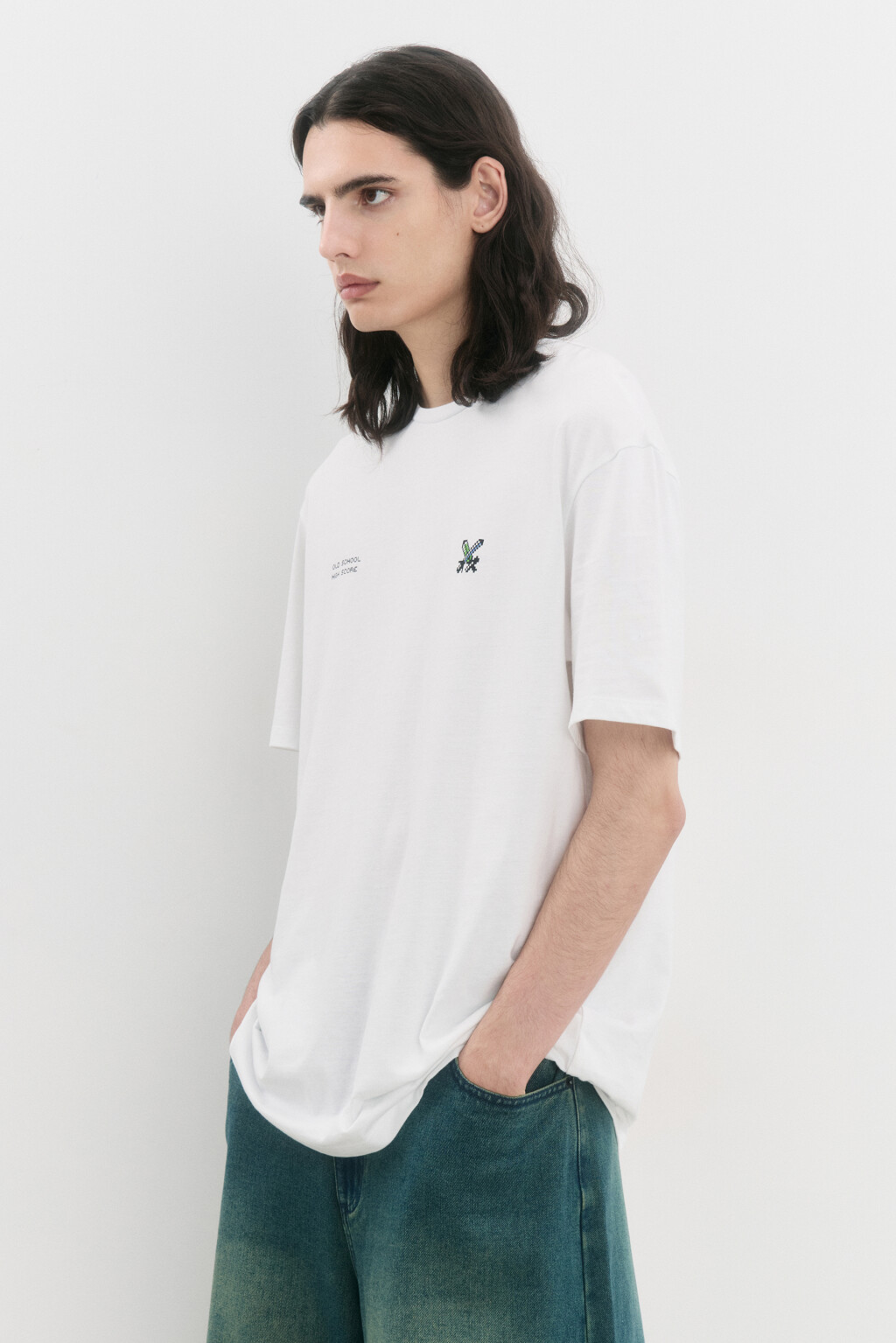 Футболка хлопковая свободная с принтом - цвет белый - 5