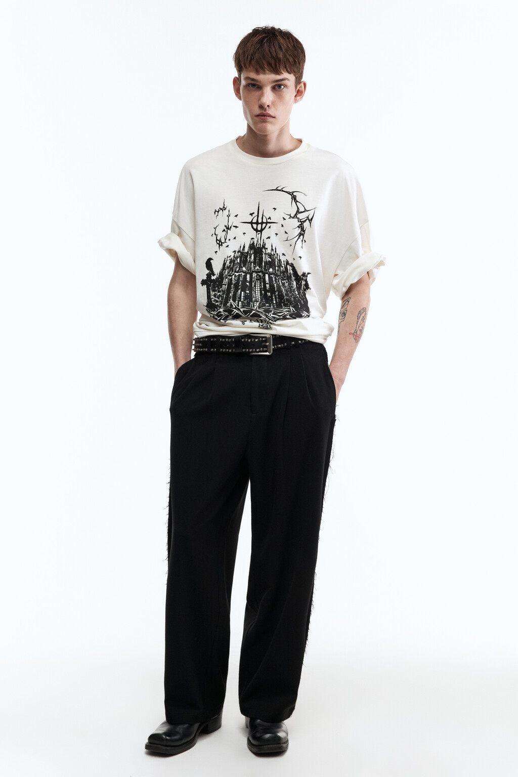 Футболка oversize с принтом в стиле гранж - цвет белый - 5