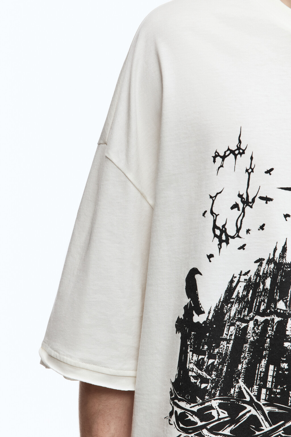 Футболка oversize с принтом в стиле гранж - цвет белый - 6