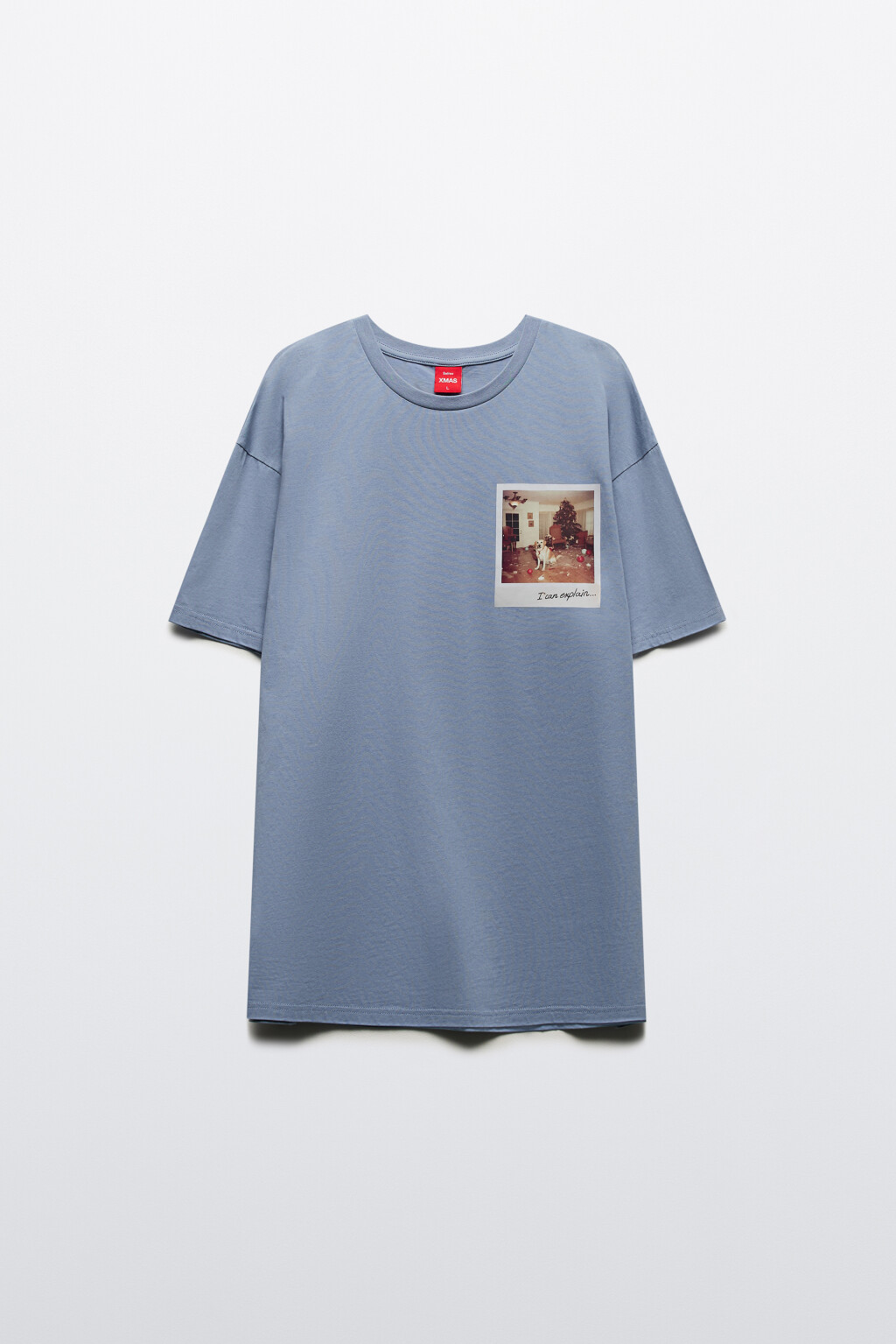 Футболка хлопковая с новогодним принтом - цвет голубой - 8