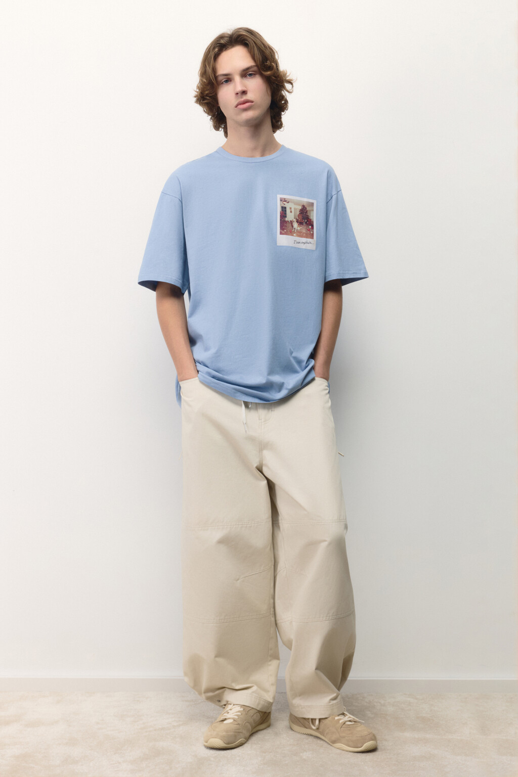 Футболка хлопковая с новогодним принтом - цвет голубой - 5