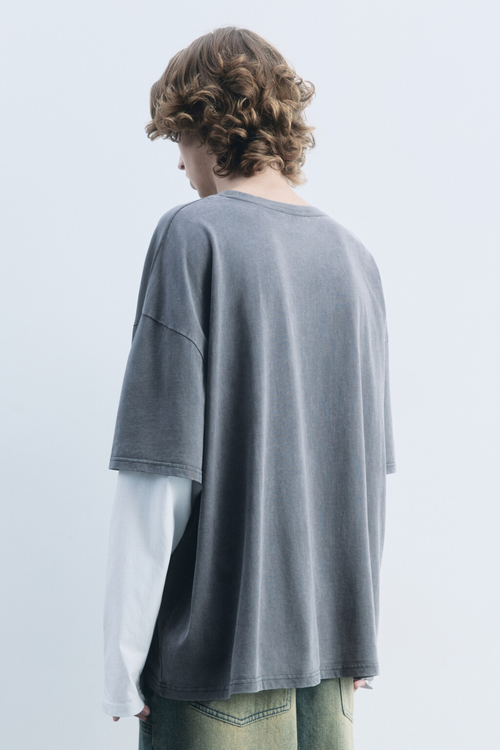 Лонгслив хлопковый с двойными рукавами - цвет серый - 5