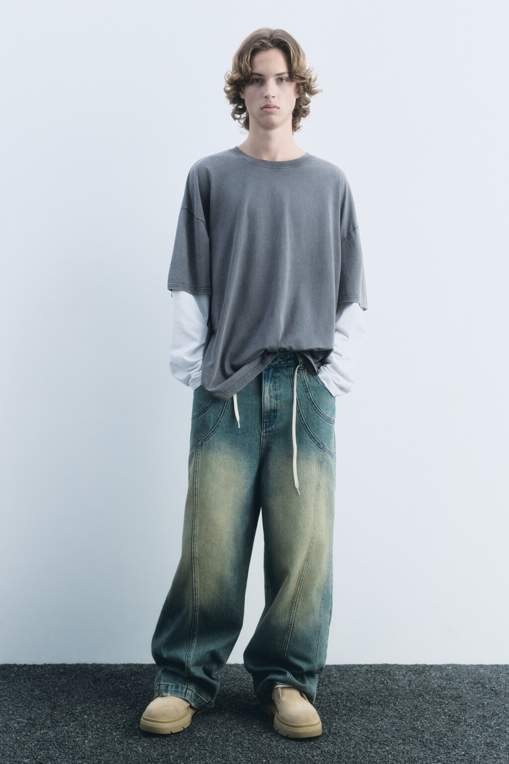 Лонгслив хлопковый с двойными рукавами - цвет серый - 6