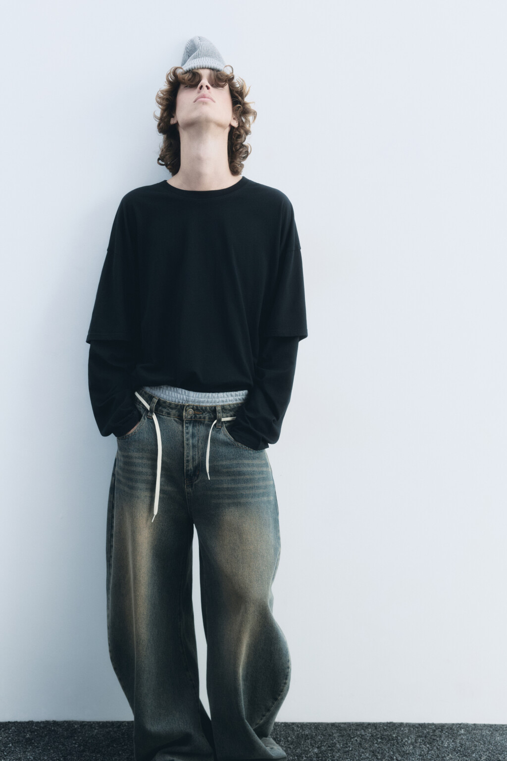 Лонгслив хлопковый с двойными рукавами - цвет черный - 1