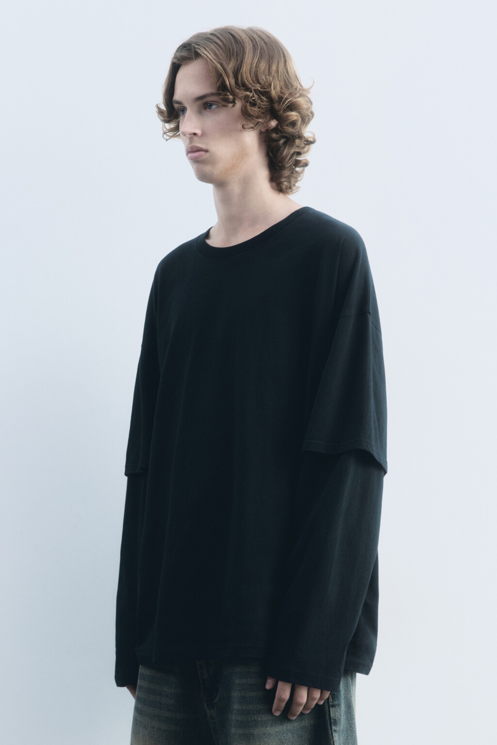 Лонгслив хлопковый с двойными рукавами - цвет черный - 4