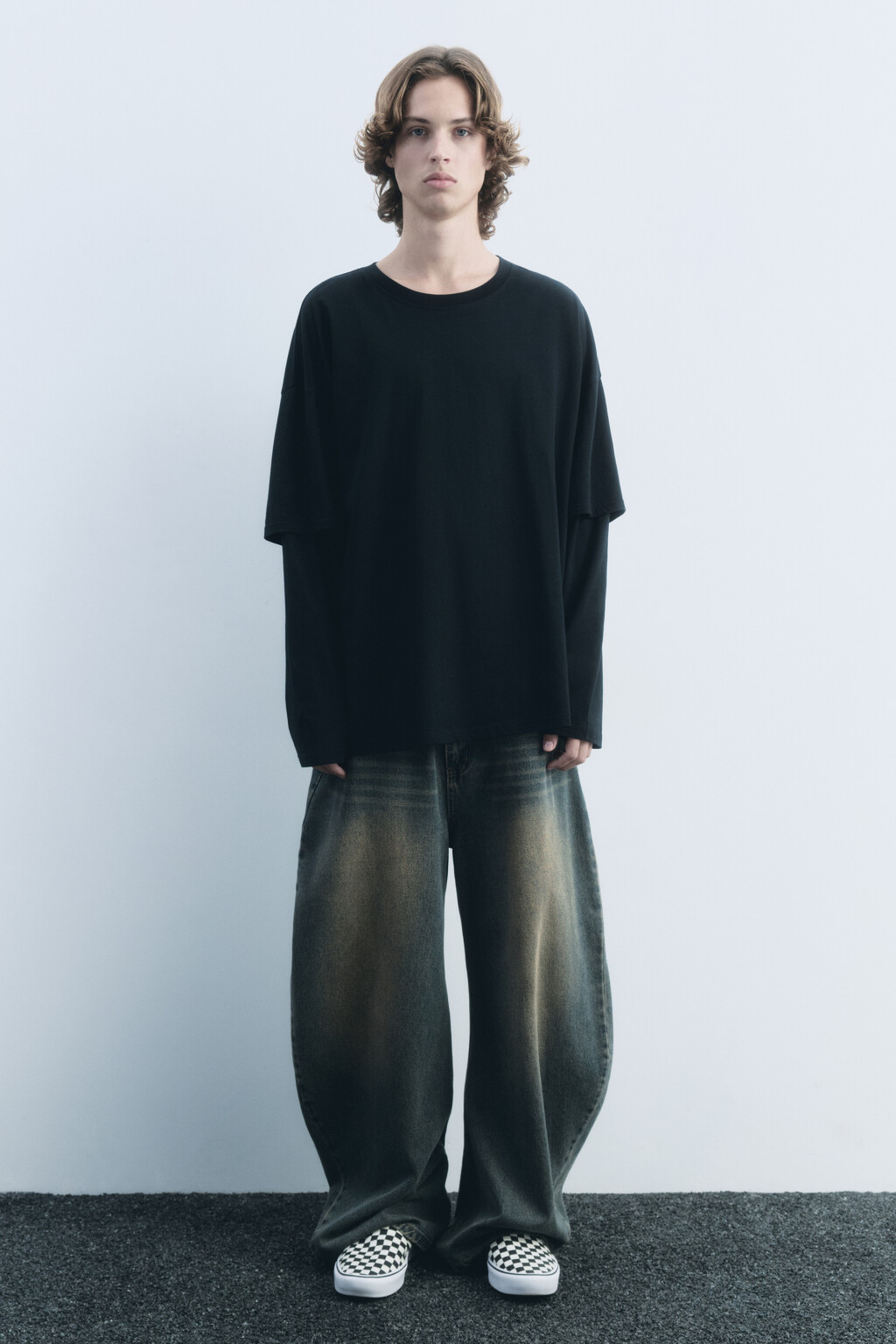 Лонгслив хлопковый с двойными рукавами - цвет черный - 6