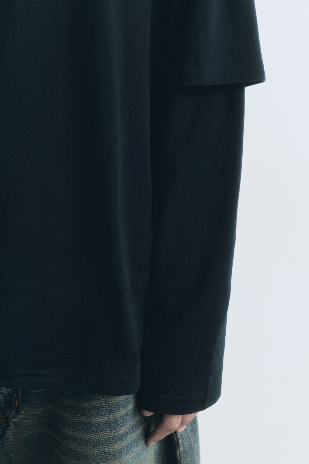 Лонгслив хлопковый с двойными рукавами - цвет черный - 8