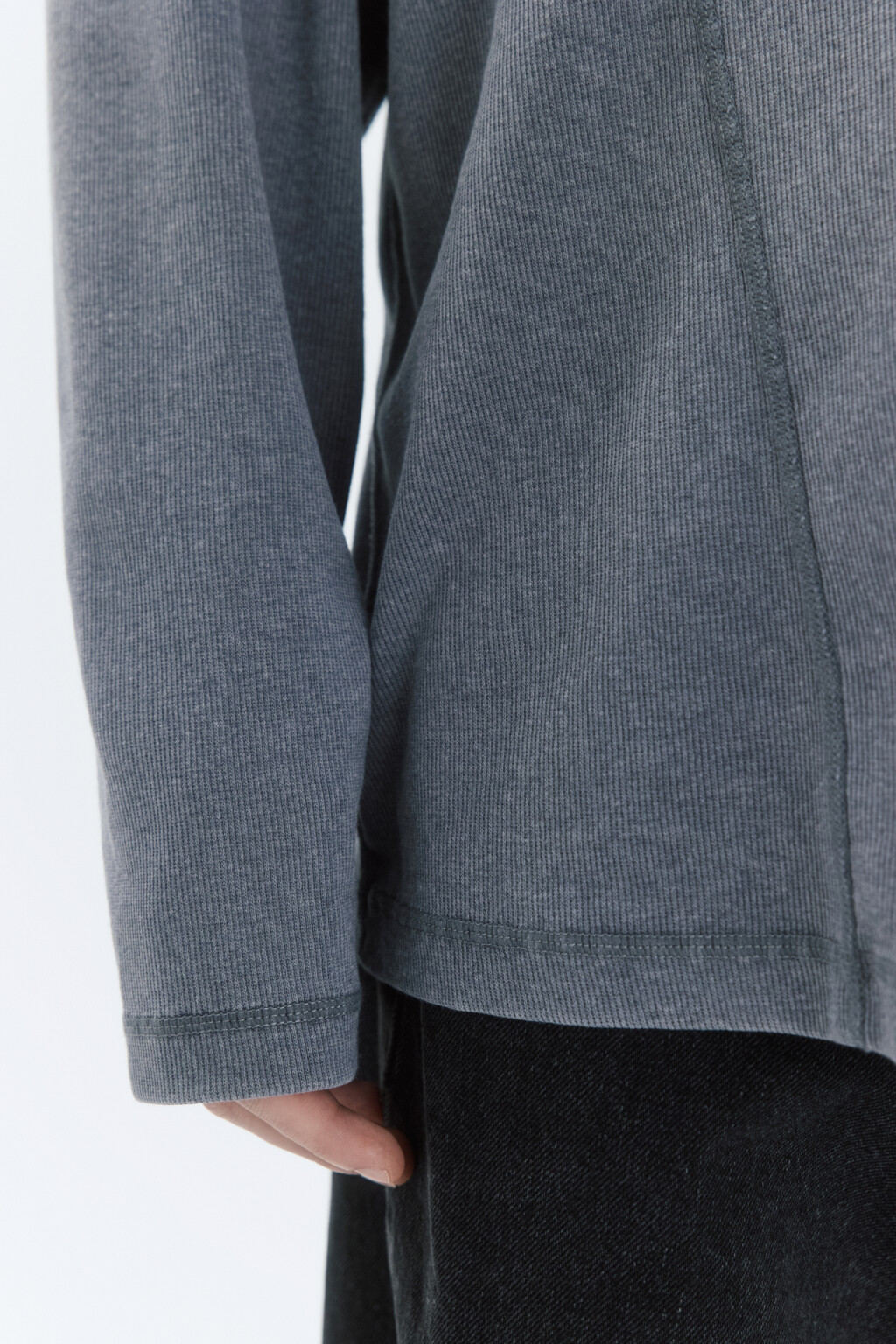 Лонгслив свободный с вареным эффектом и надписью - цвет серый - 7