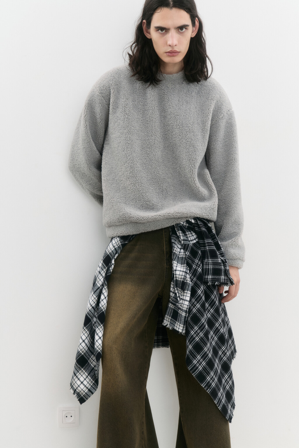 Свитшот oversize из флиса - цвет серый - 1