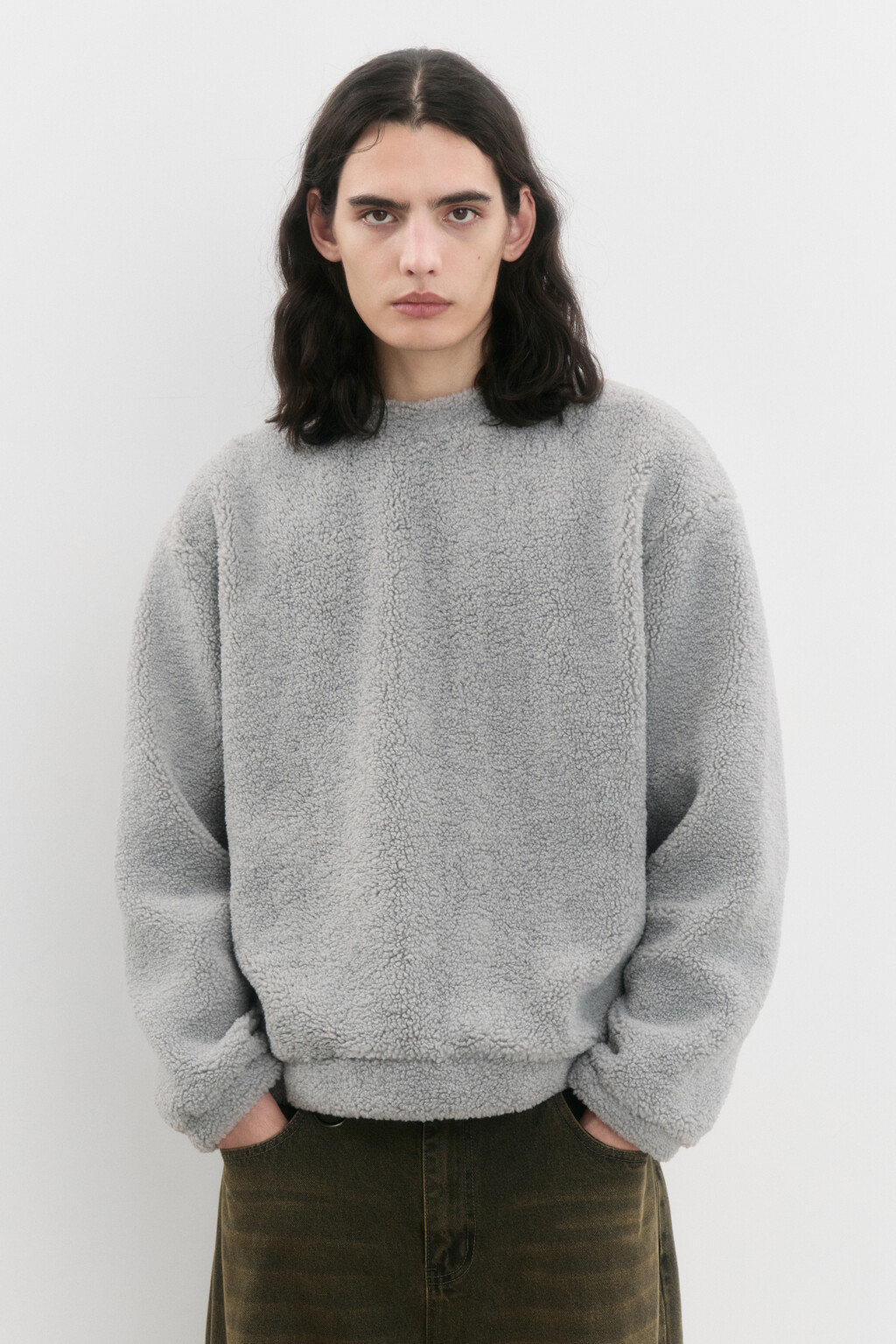 Свитшот oversize из флиса - цвет серый - 2