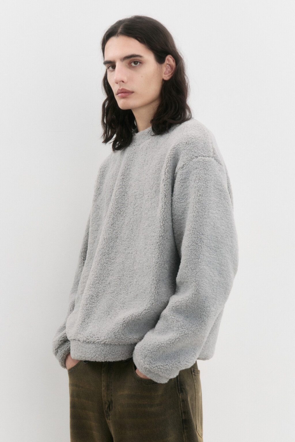 Свитшот oversize из флиса - цвет серый - 3