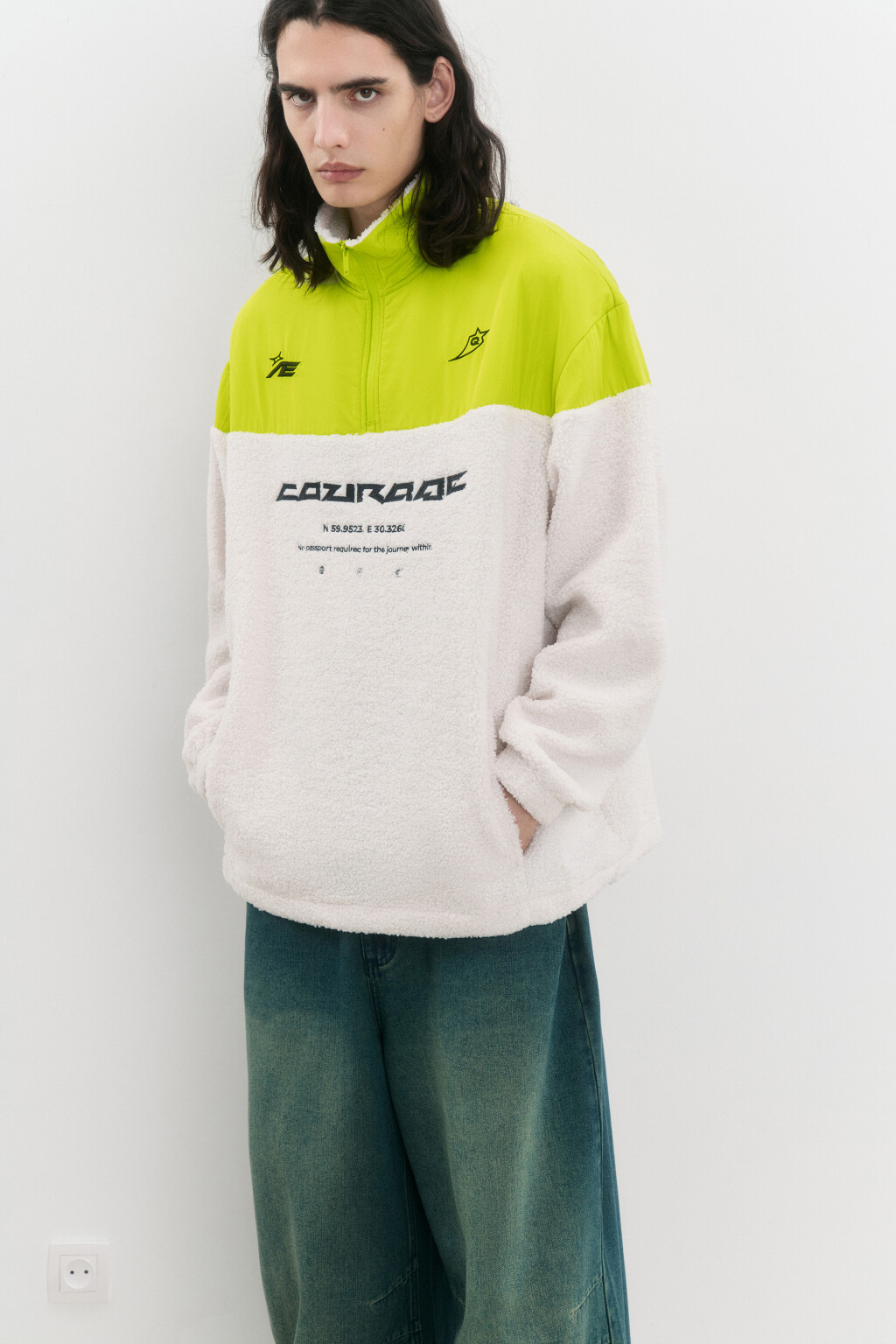 Свитшот half-zip утепленный с воротником-стойкой - цвет белый - 1