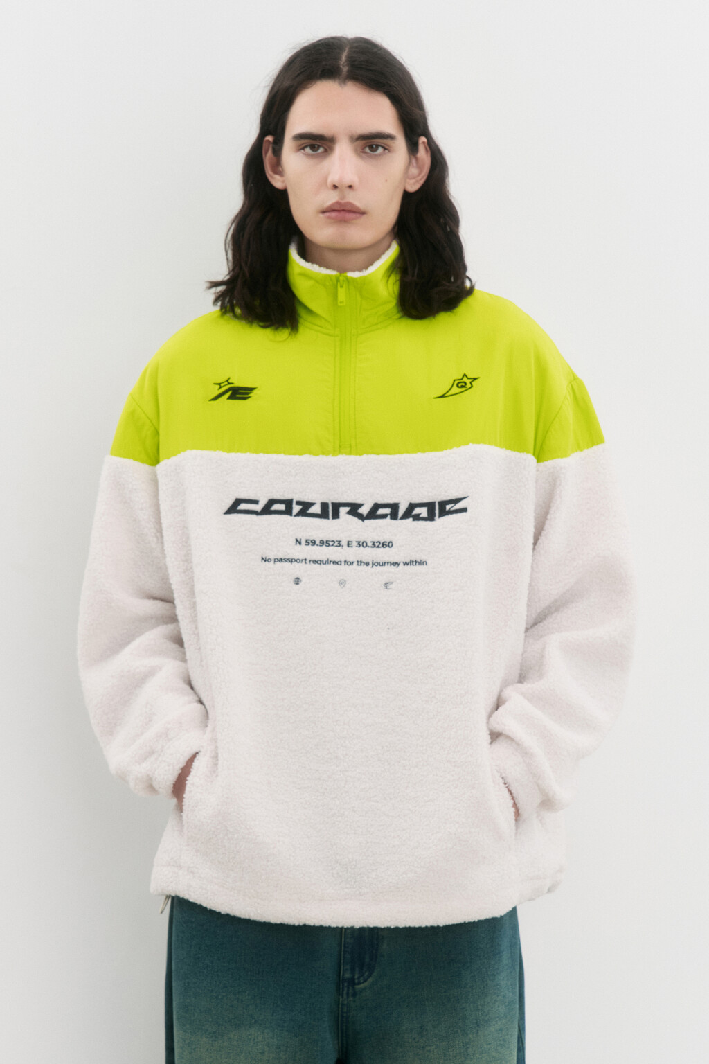 Свитшот half-zip утепленный с воротником-стойкой - цвет белый - 2