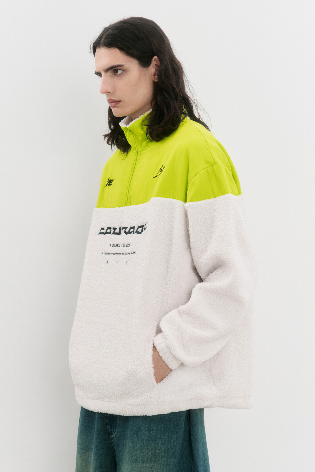 Свитшот half-zip утепленный с воротником-стойкой - цвет белый - 3