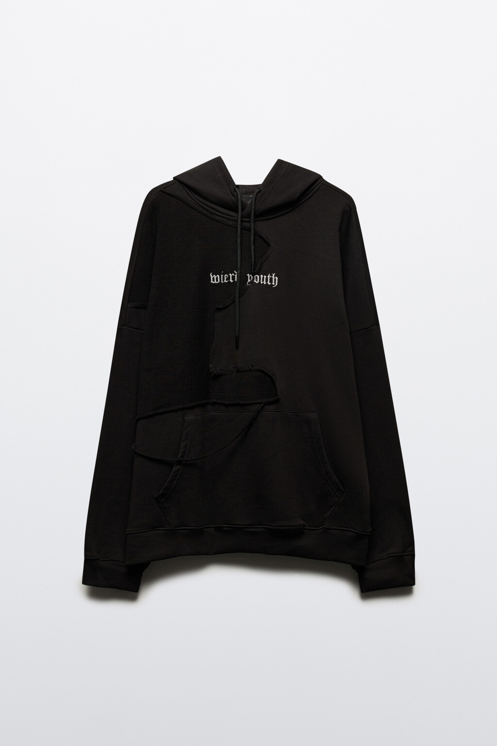Худи oversize рваная с вышитой надписью - цвет черный - 9