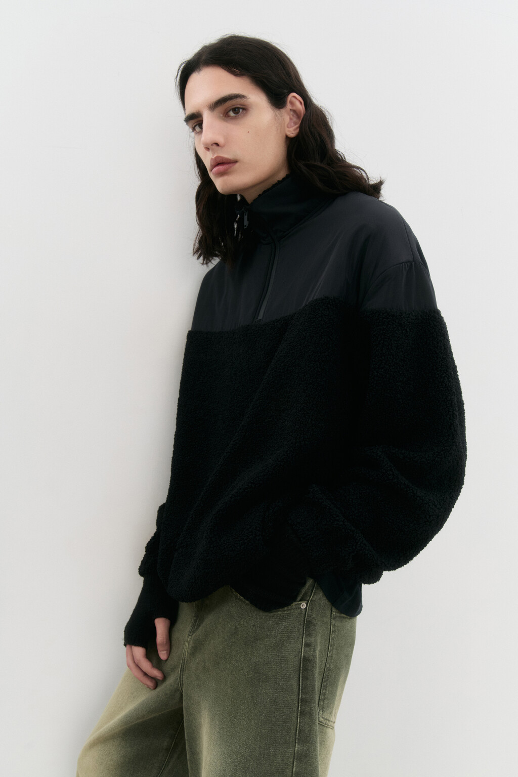 Свитшот half-zip утепленный с воротником-стойкой - цвет черный - 5