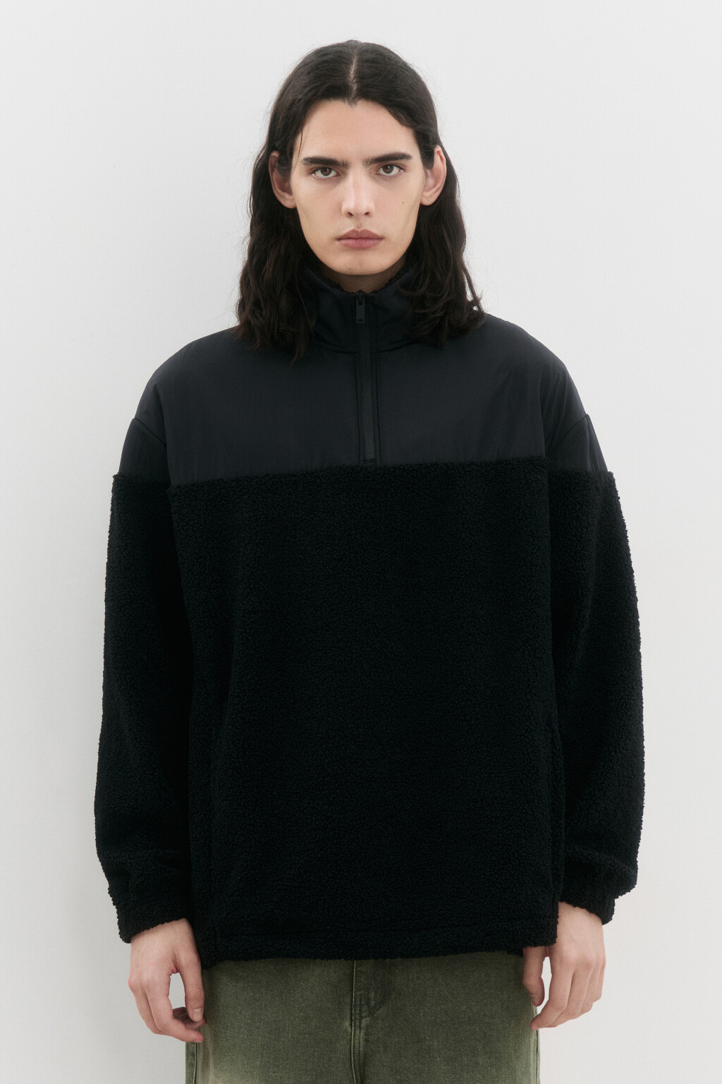 Свитшот half-zip утепленный с воротником-стойкой - цвет черный - 2