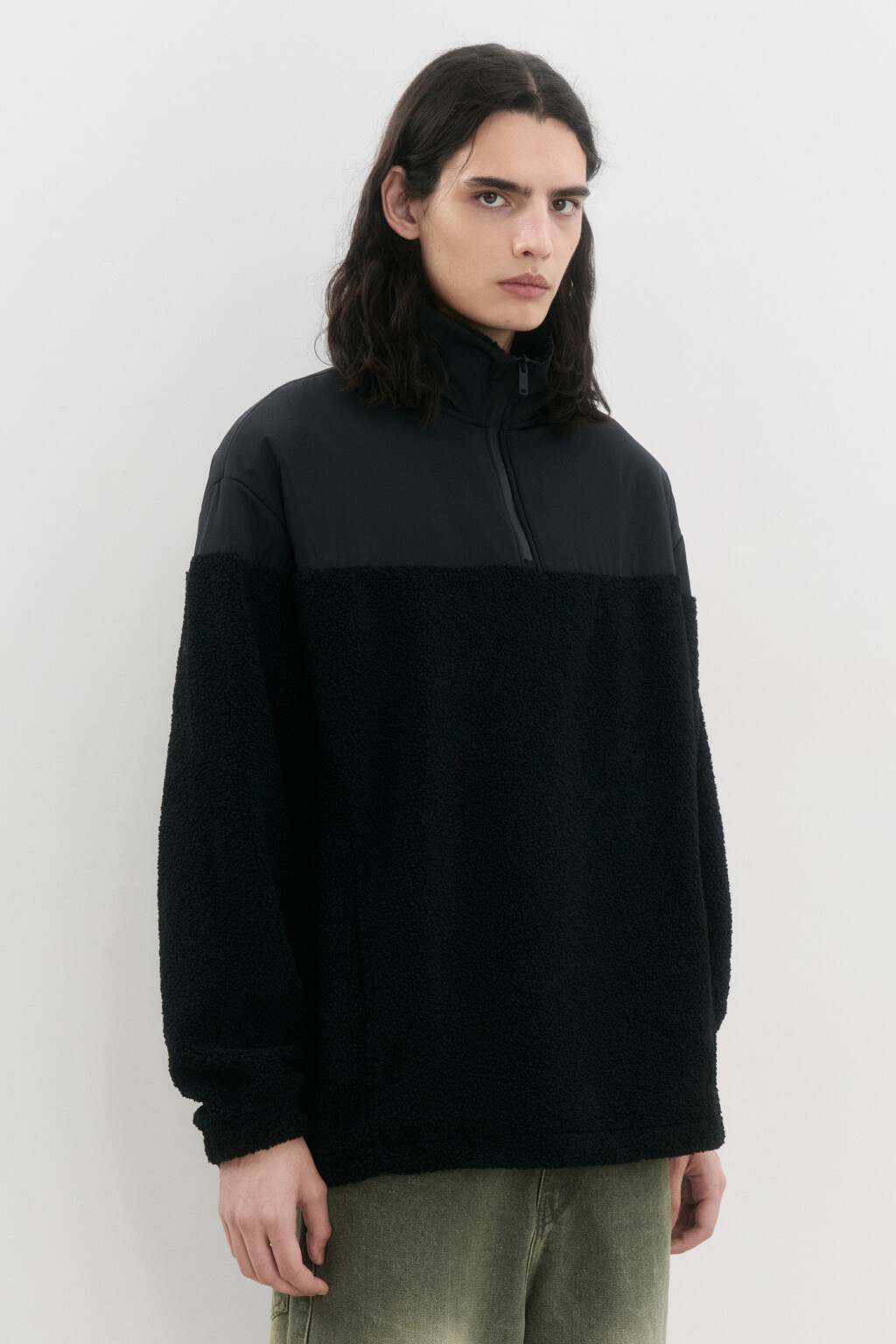 Свитшот half-zip утепленный с воротником-стойкой - цвет черный - 3