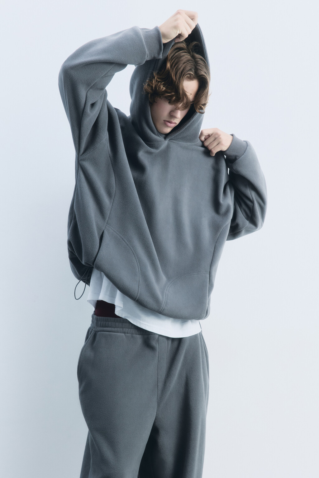 Худи oversize флисовая с капюшоном - цвет серый - 1