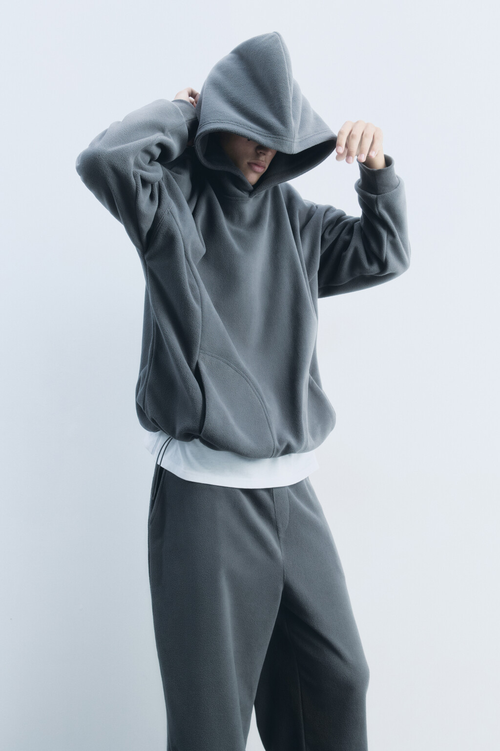 Худи oversize флисовая с капюшоном - цвет серый - 2