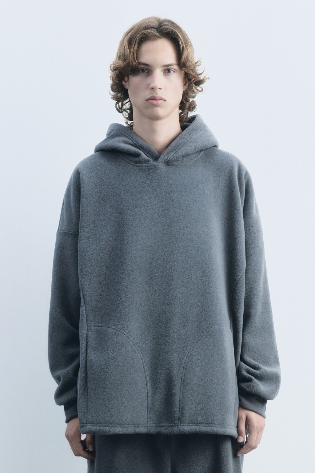 Худи oversize флисовая с капюшоном - цвет серый - 3