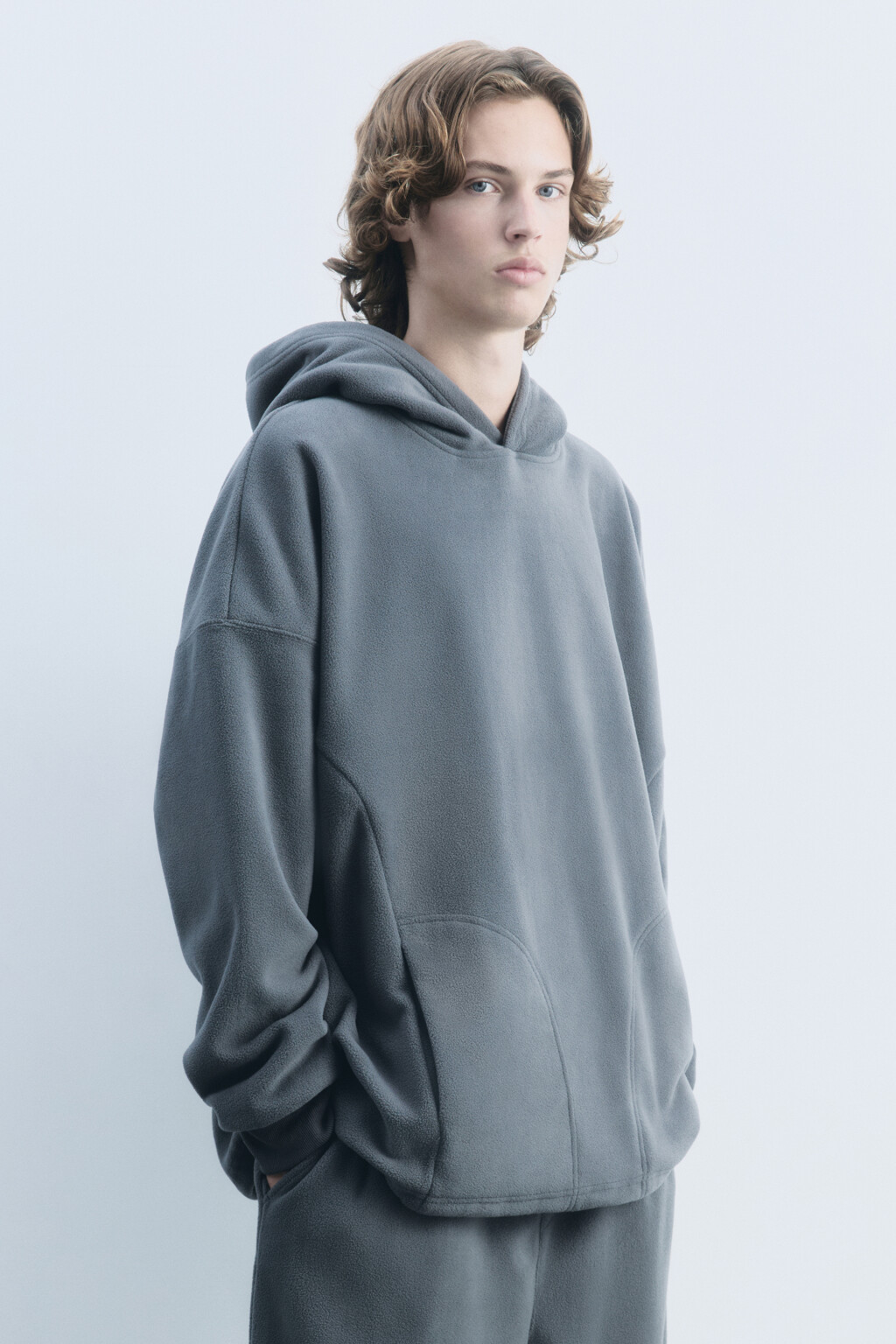 Худи oversize флисовая с капюшоном - цвет серый - 4