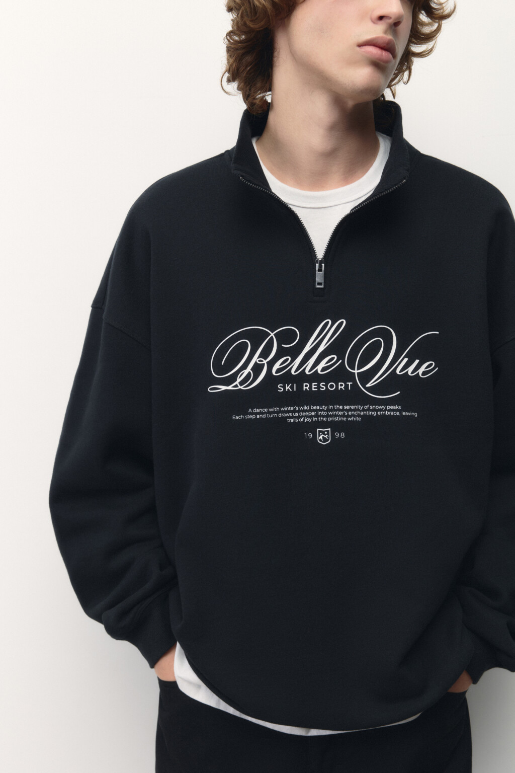 Свитшот half zip с зимним принтом - цвет черный - 2