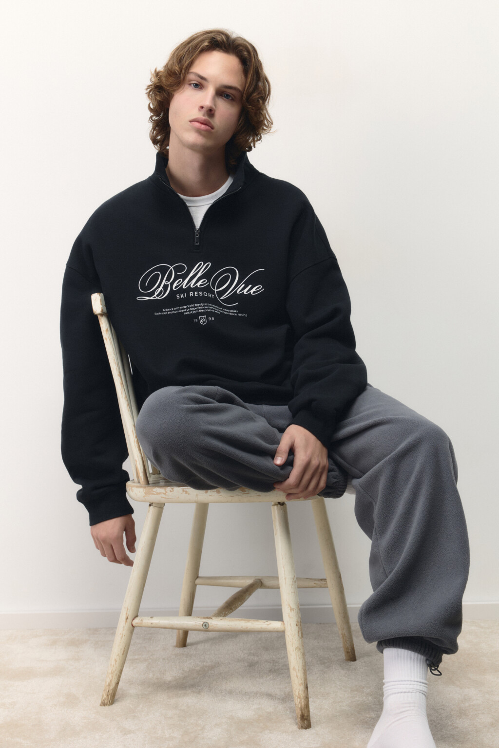 Свитшот half zip с зимним принтом - цвет черный - 3