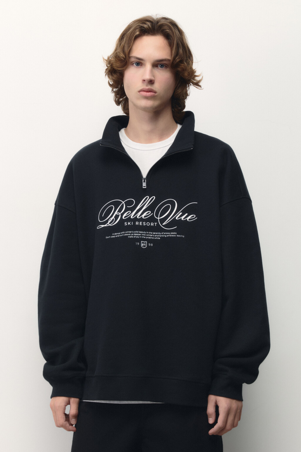 Свитшот half zip с зимним принтом - цвет черный - 4