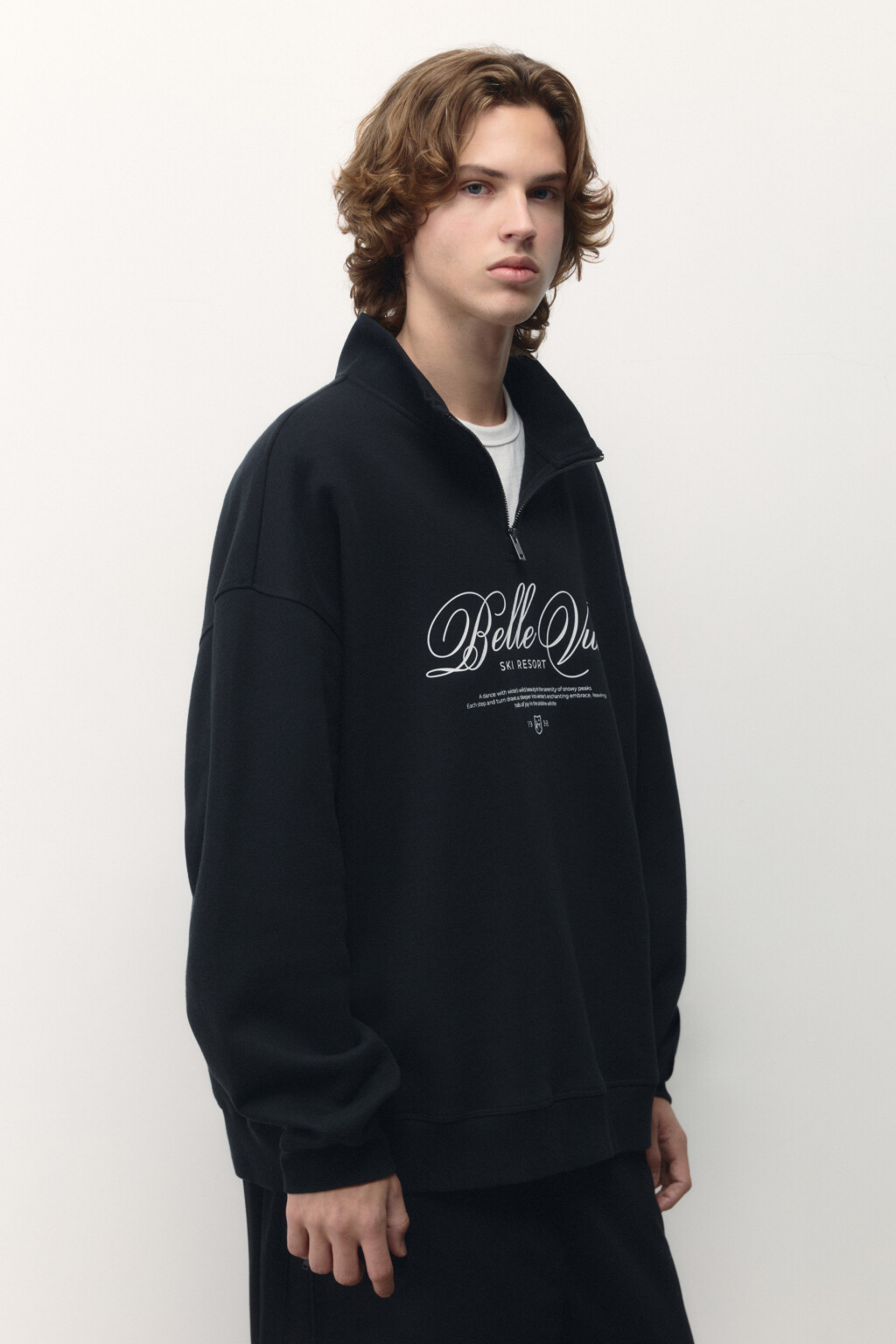 Свитшот half zip с зимним принтом - цвет черный - 5