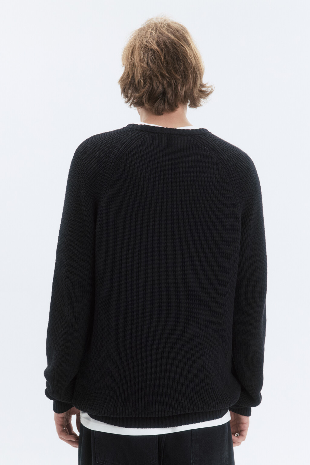 Свитер вязаный хлопковый с рукавами-реглан - цвет черный - 4