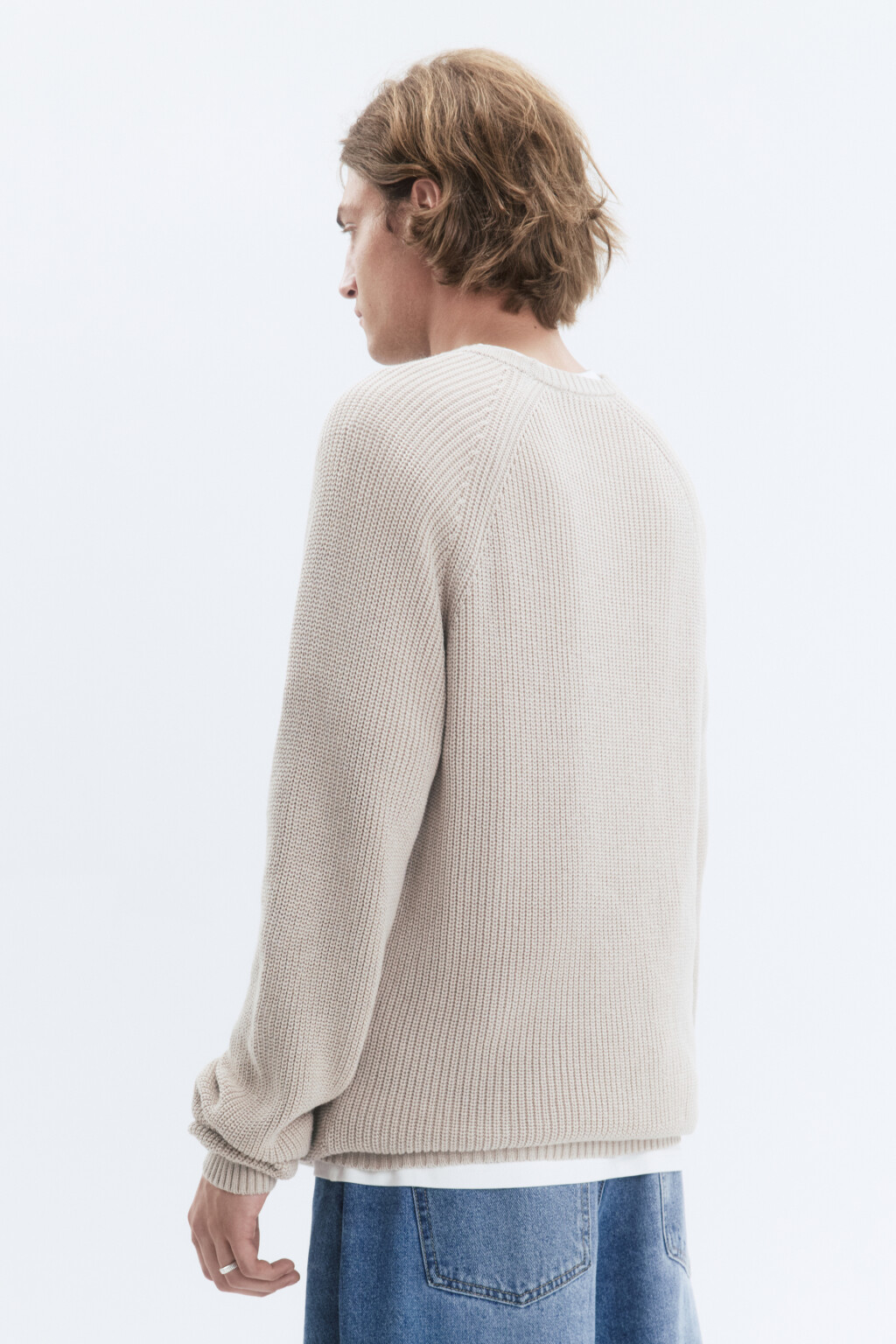 Свитер вязаный хлопковый с рукавами-реглан - цвет бежевый - 5