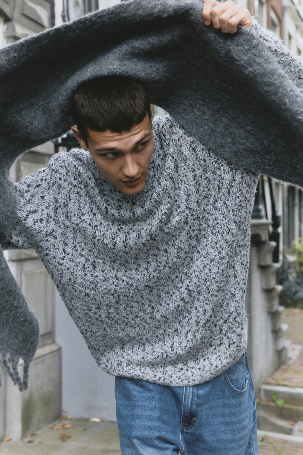 Свитер oversize вязаный с шерстью - цвет серый - 9