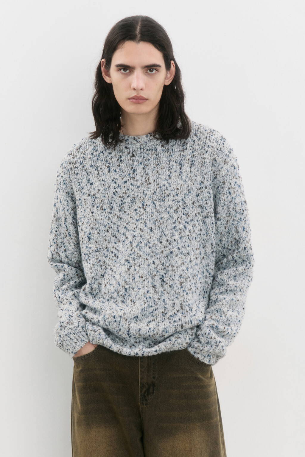 Свитер oversize вязаный с шерстью - цвет серый - 1