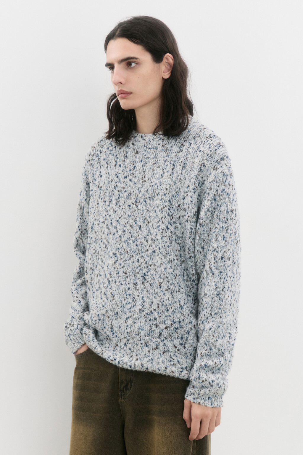 Свитер oversize вязаный с шерстью - цвет серый - 4