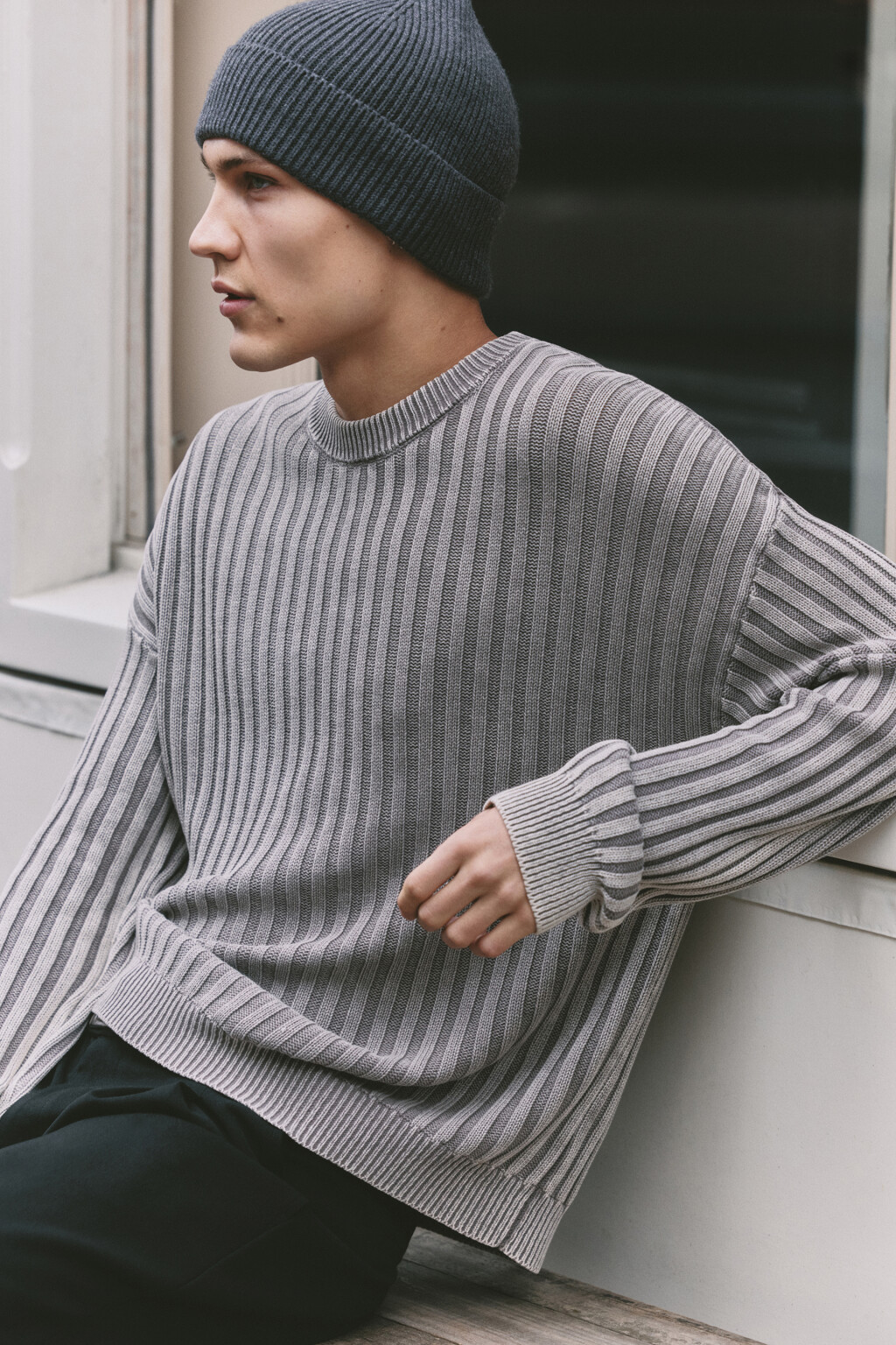 Джемпер вязаный свободный из хлопковой пряжи - цвет серый - 10