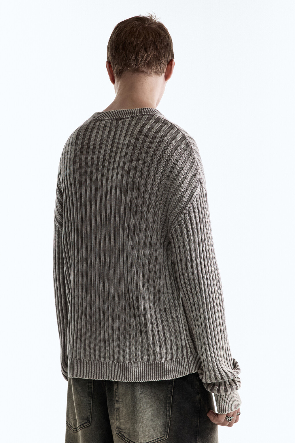 Джемпер вязаный свободный из хлопковой пряжи - цвет серый - 5
