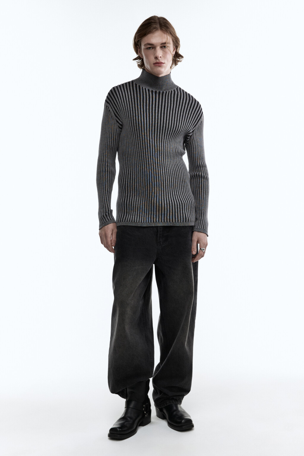 Свитер-бадлон вязаный облегающий - цвет серый - 5