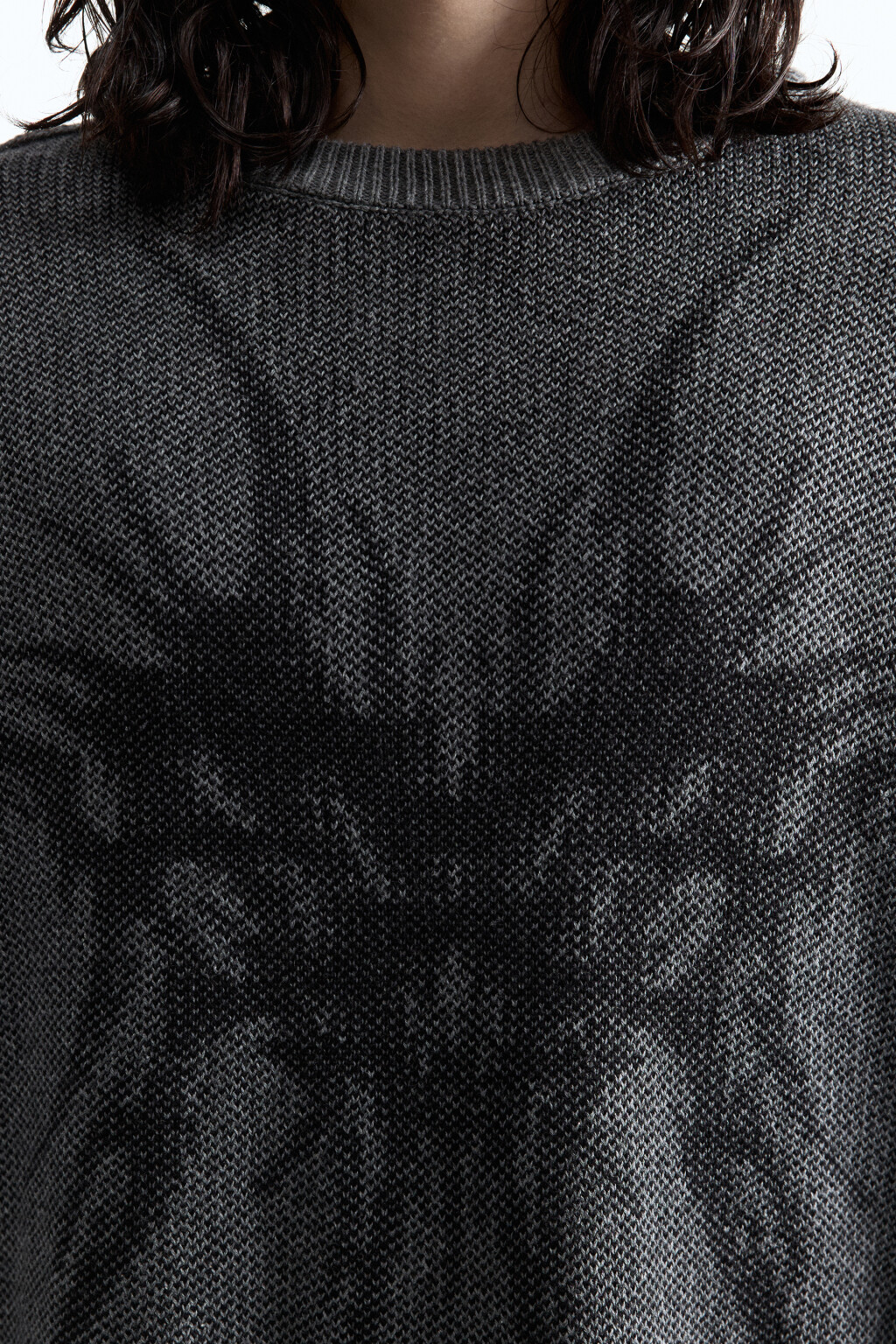 Джемпер вязаный свободный в стиле гранж - цвет серый - 6