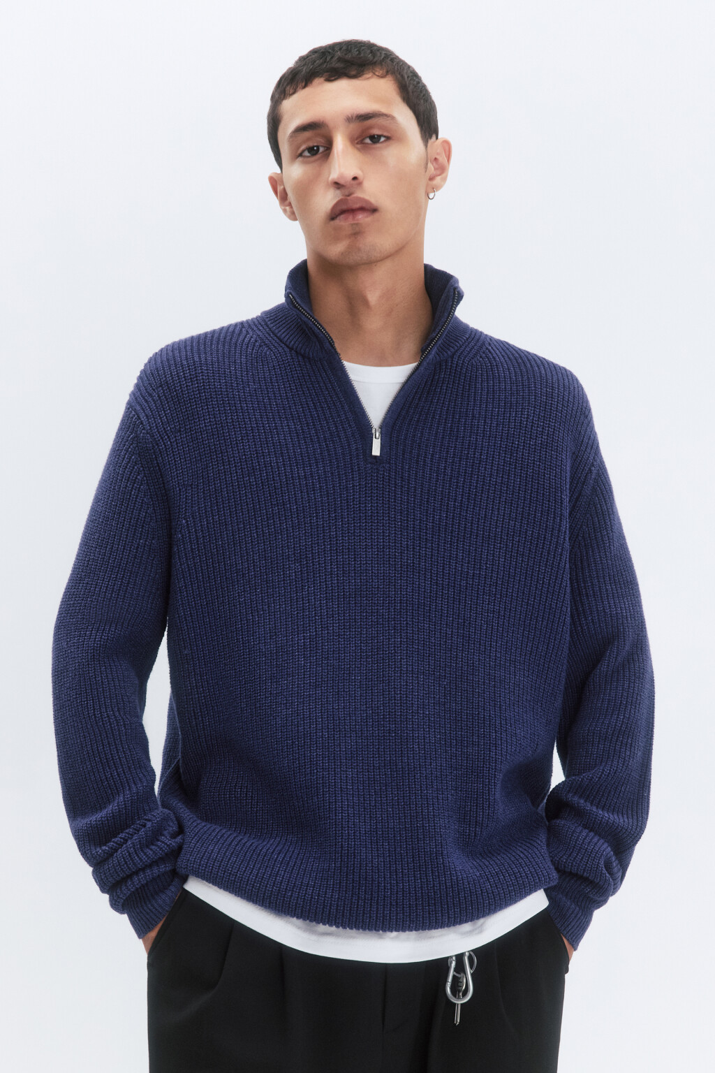 Свитер half-zip вязаный с воротником-стойкой - цвет голубой - 2