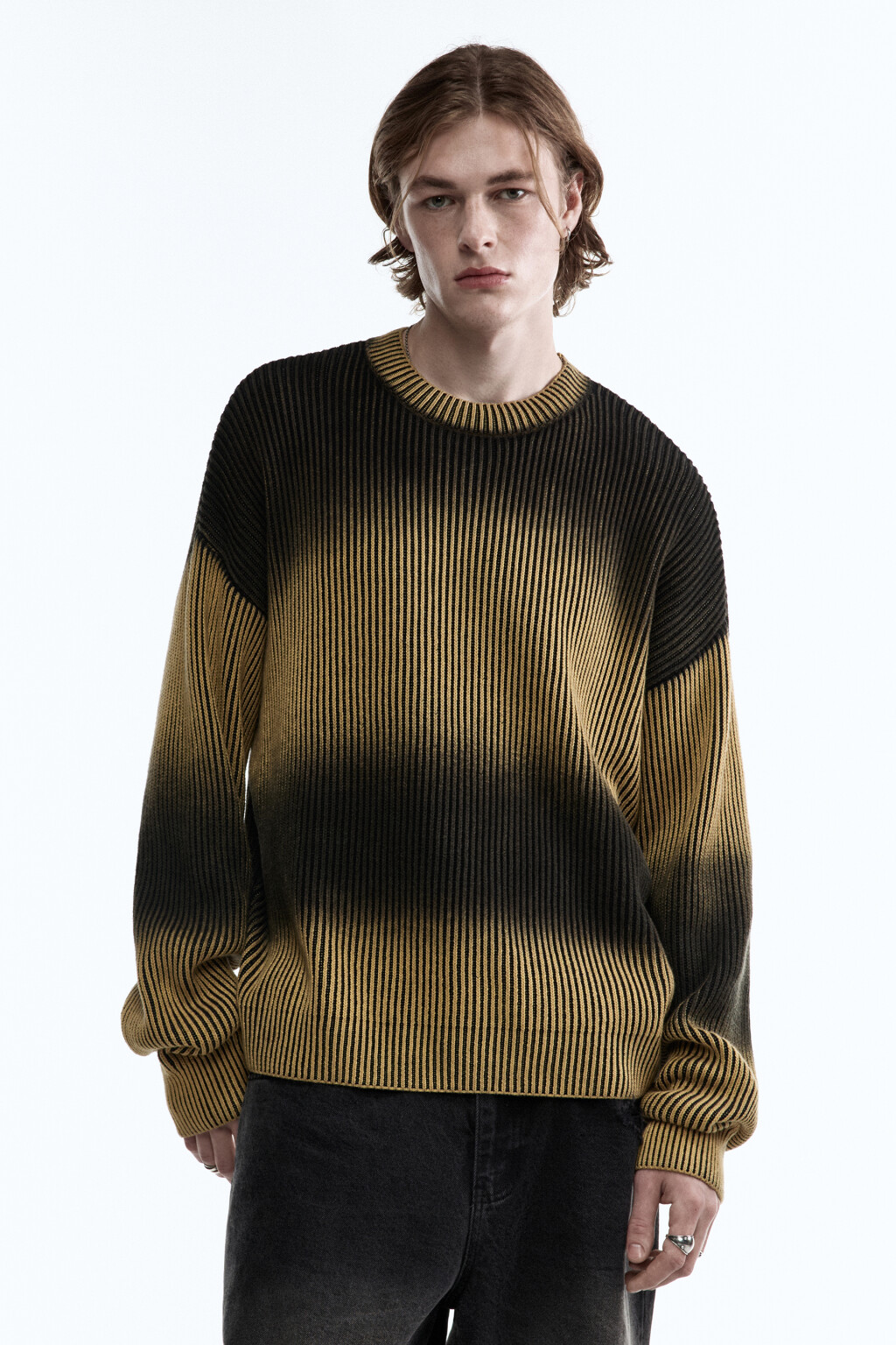 Джемпер вязаный с абстрактными полосками - цвет желтый - 3