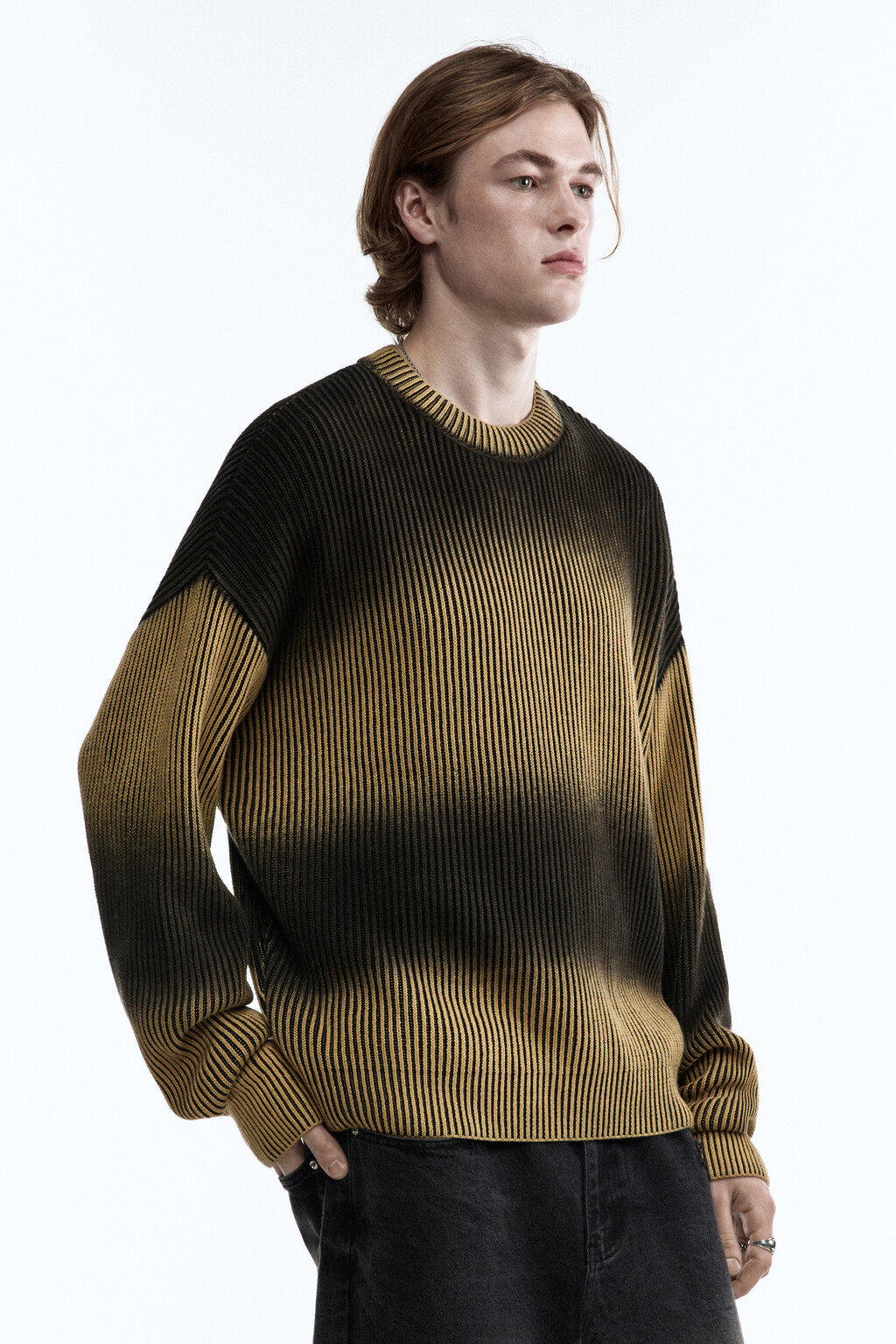 Джемпер вязаный с абстрактными полосками - цвет желтый - 4