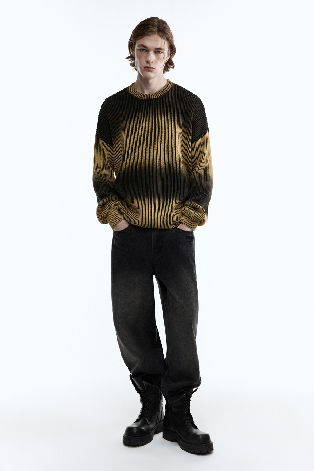 Джемпер вязаный с абстрактными полосками - цвет желтый - 6